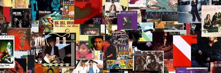 collage van deels overlappende CD-covers.